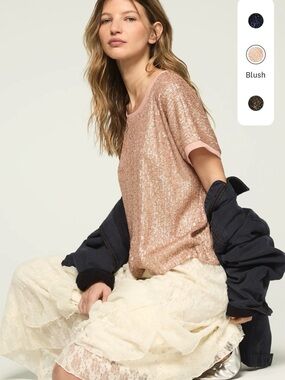 Lucky Brand Sequin Tee, Blush, size small
